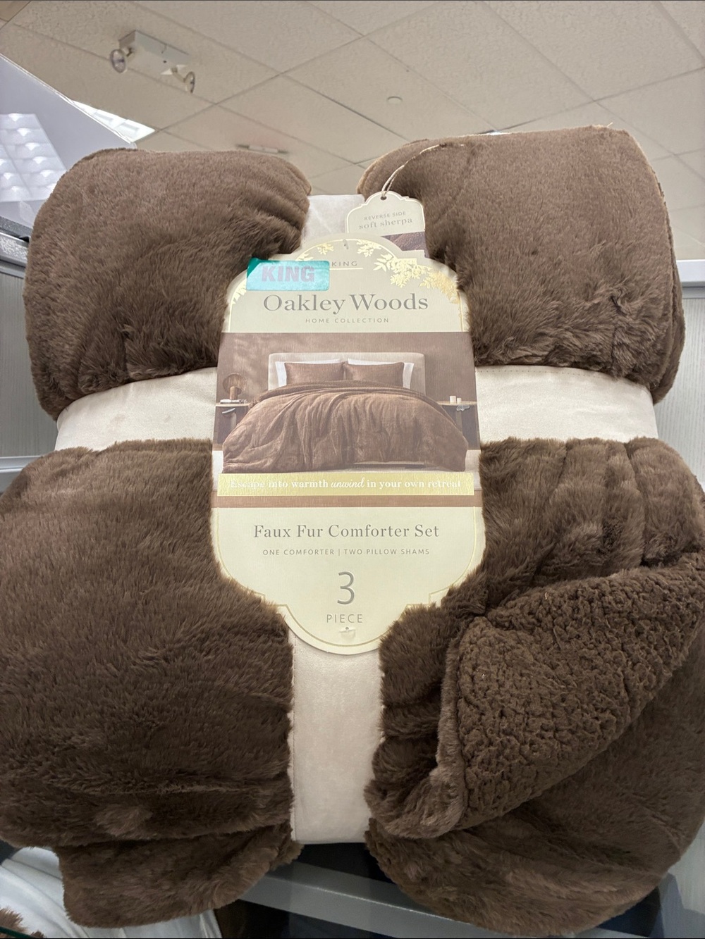 Faux Fur Comforter Set - Brown, King